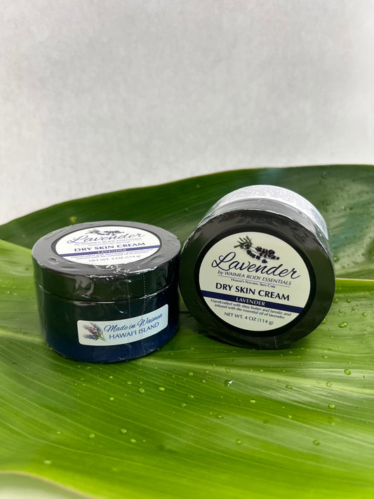 Lavender Dry Skin Cream open jar showing rich cream texture