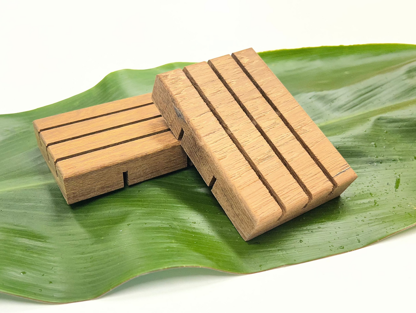 Reclaimed wood soap dish with draining slats